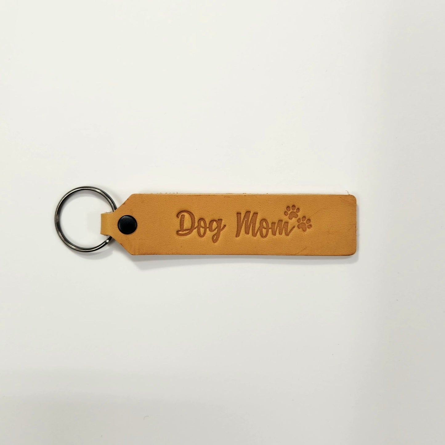 "Dog Mom" Script Leather Keychain