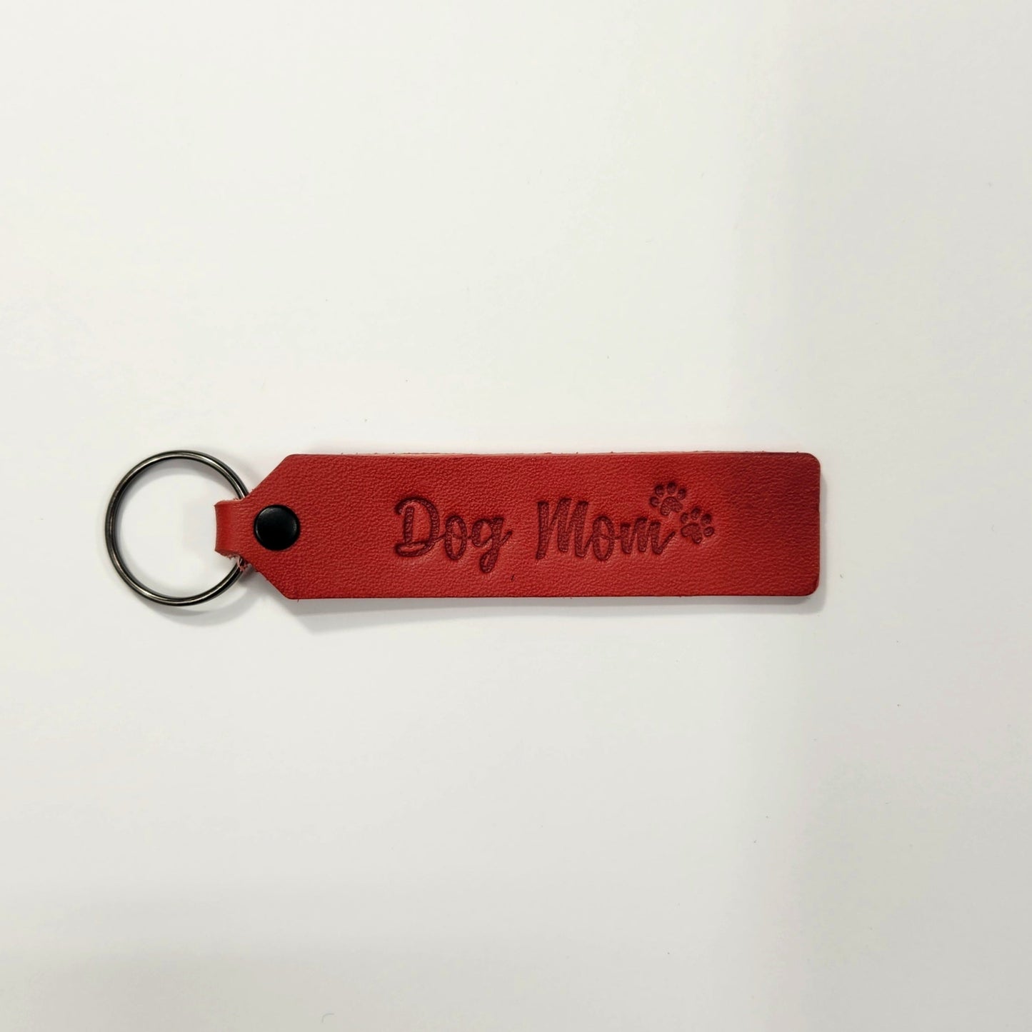 "Dog Mom" Script Leather Keychain