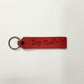 "Dog Mom" Script Leather Keychain