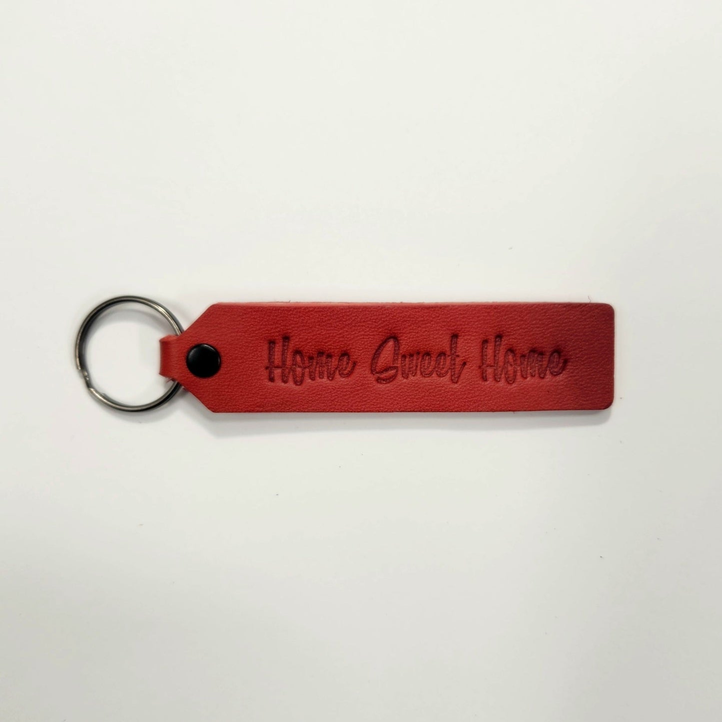 "Home Sweet Home" Script Leather Keychain