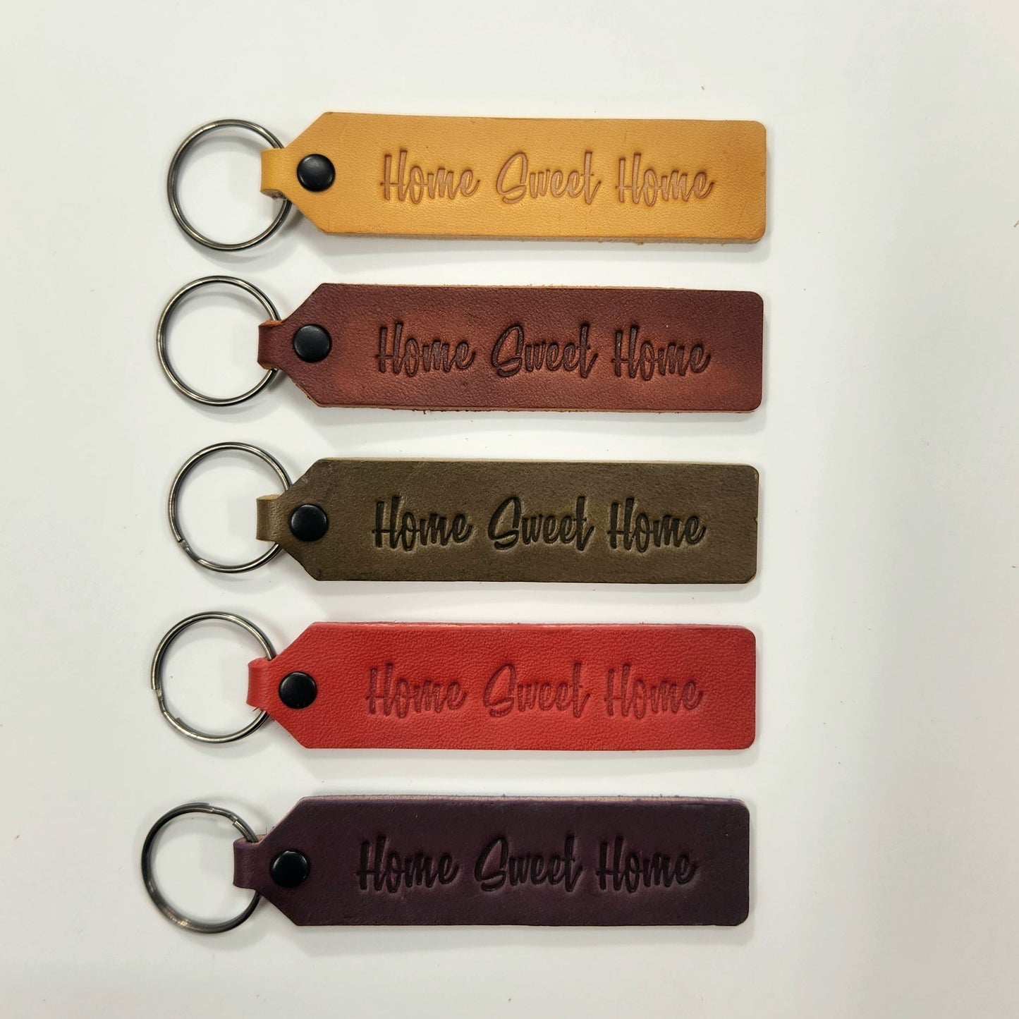 "Home Sweet Home" Script Leather Keychain