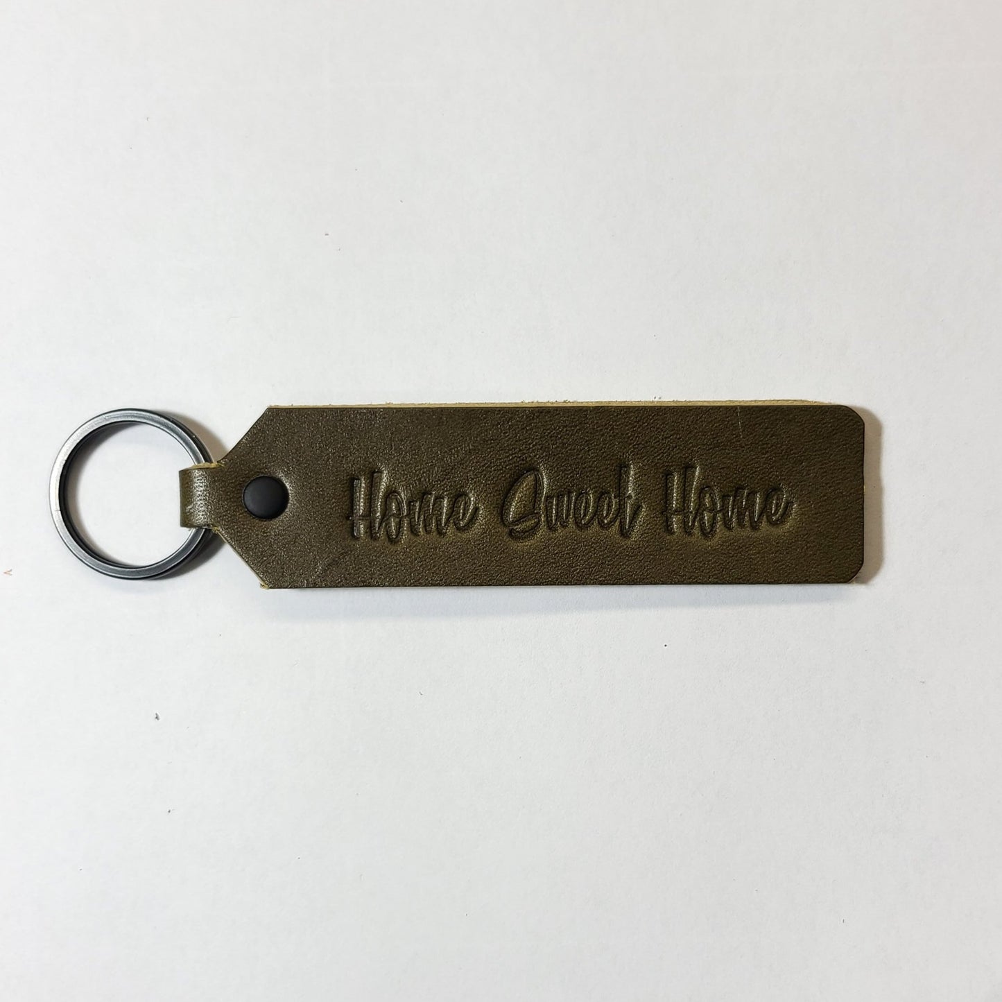 "Home Sweet Home" Script Leather Keychain